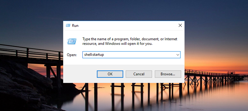 Press Windows+R, type shell:startup in the Run dialog, and press Enter.